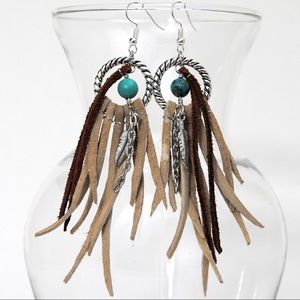 Tan leather lace fringe